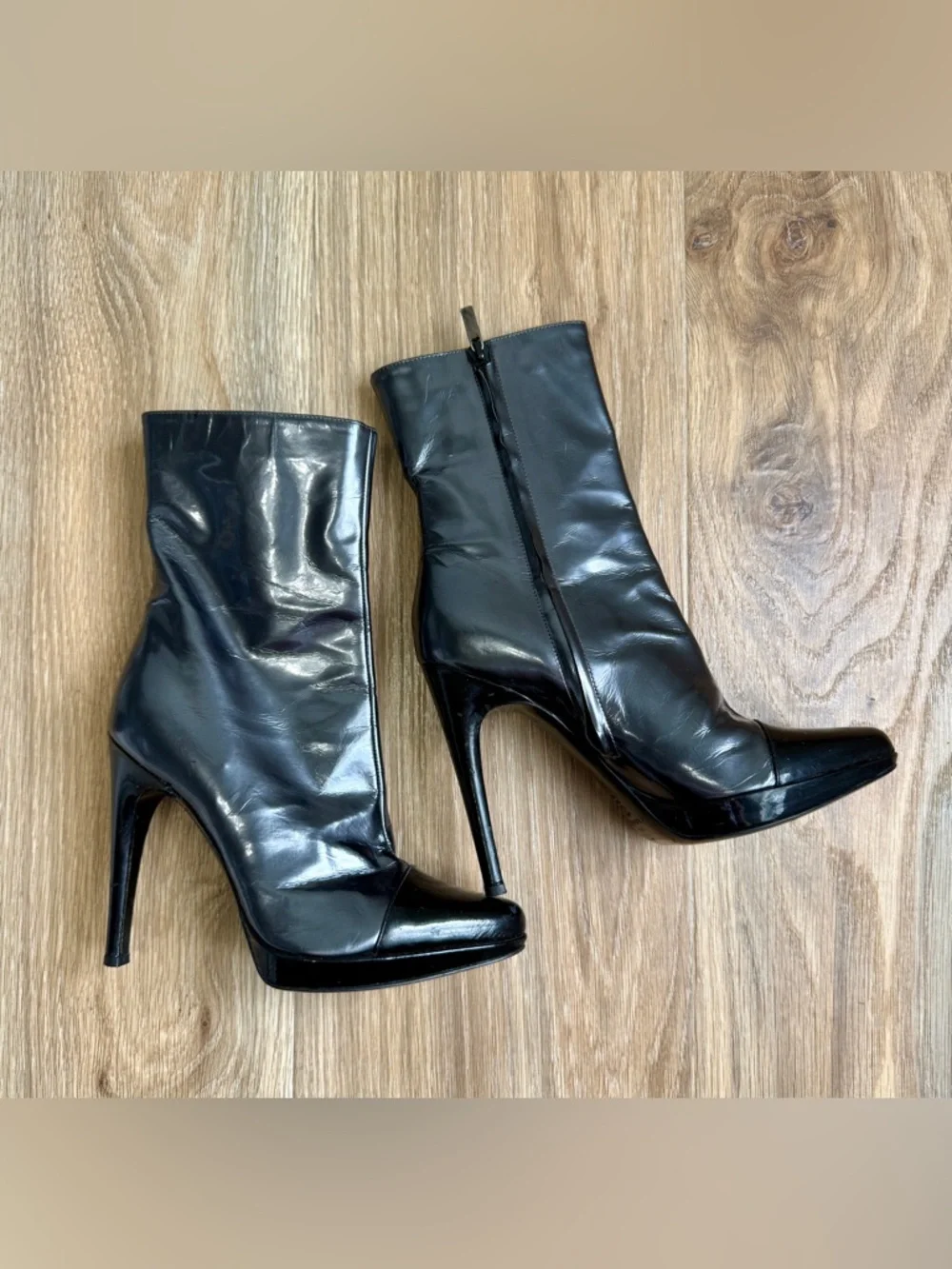 Casadei Black Patent Leather Platform Ankle Boots Size 6.5 Italy - Picture 4 of 9